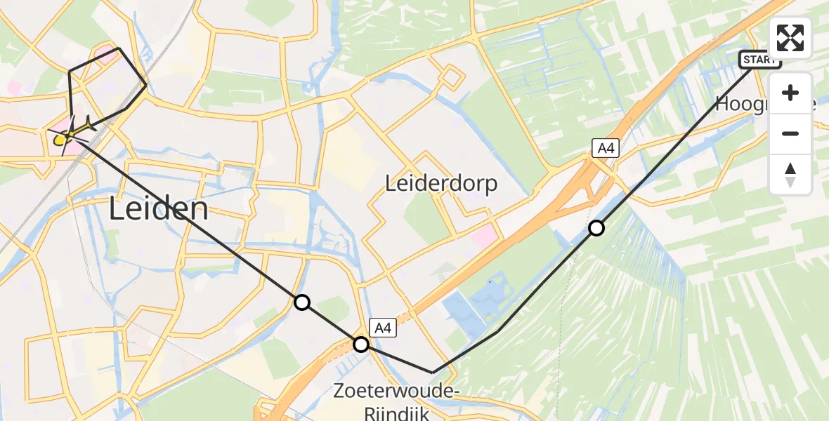 Routekaart van de vlucht: Lifeliner 1 naar Leiden, van Klaverweijdeweg