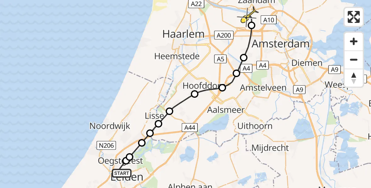Routekaart van de vlucht: Lifeliner 1 naar Amsterdam Heliport, Vinkenstraat
