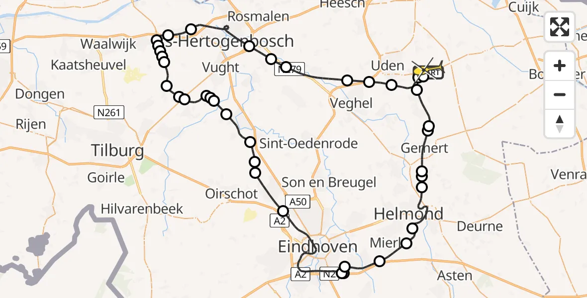 Routekaart van de vlucht: Politieheli naar Vliegbasis Volkel, Rondweg Volkel