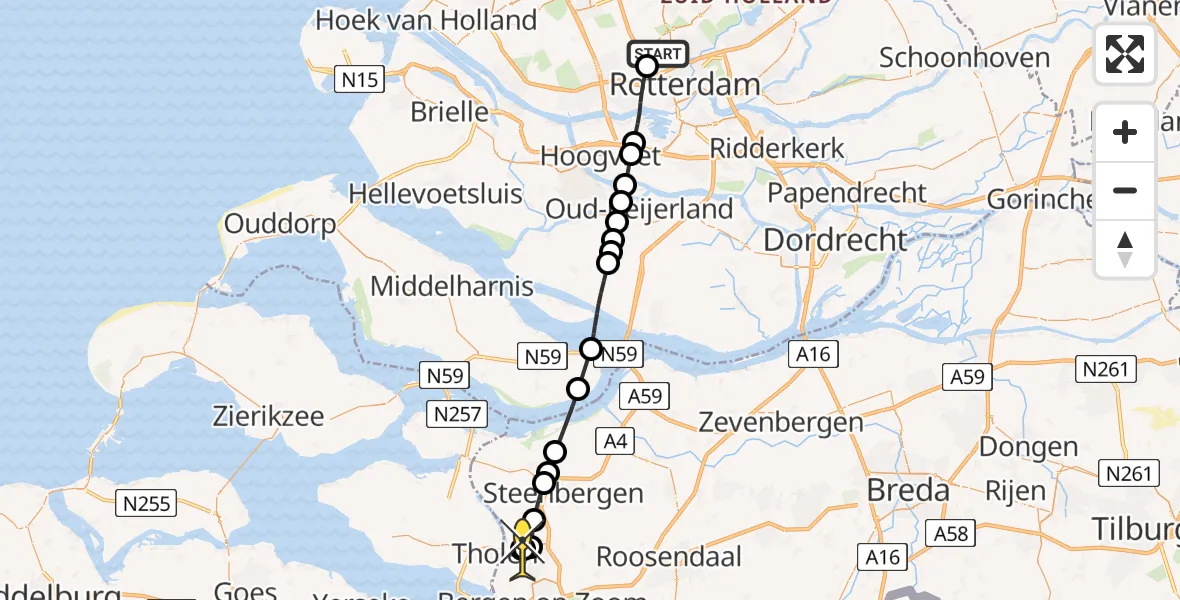 Routekaart van de vlucht: Lifeliner 2 naar Halsteren, Zuiderlaan