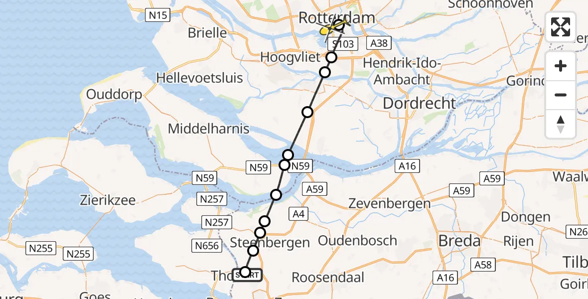 Routekaart van de vlucht: Lifeliner 2 naar Erasmus MC, Heenweg