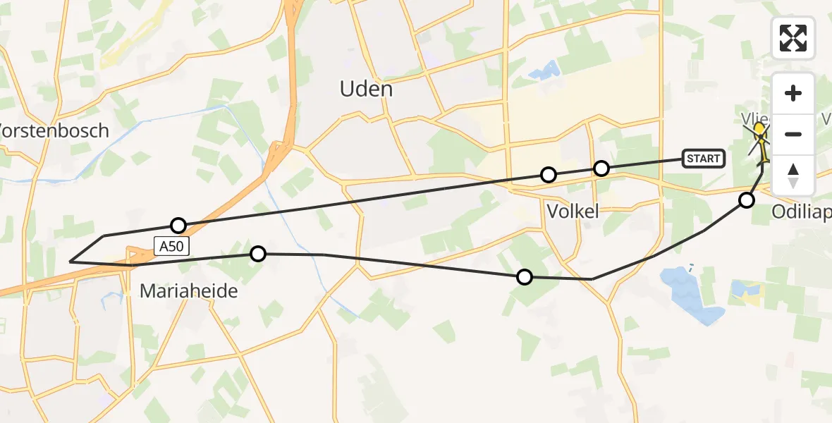 Routekaart van de vlucht: Lifeliner 3 naar Vliegbasis Volkel, Nieuwstraat
