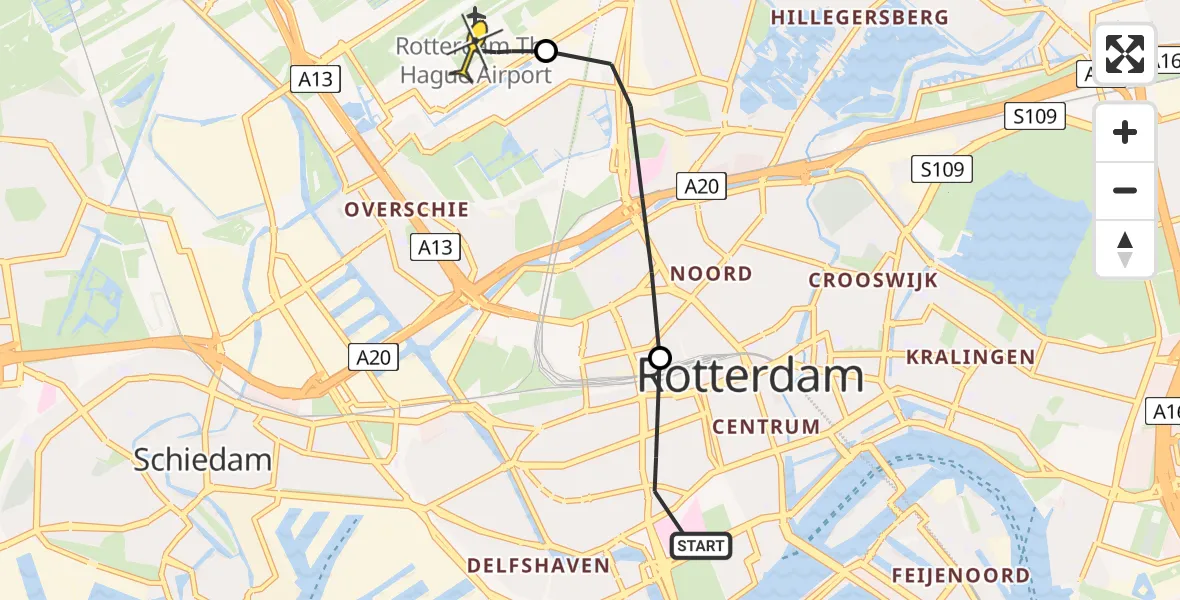 Routekaart van de vlucht: Lifeliner 2 naar Rotterdam The Hague Airport, Adrianaplein