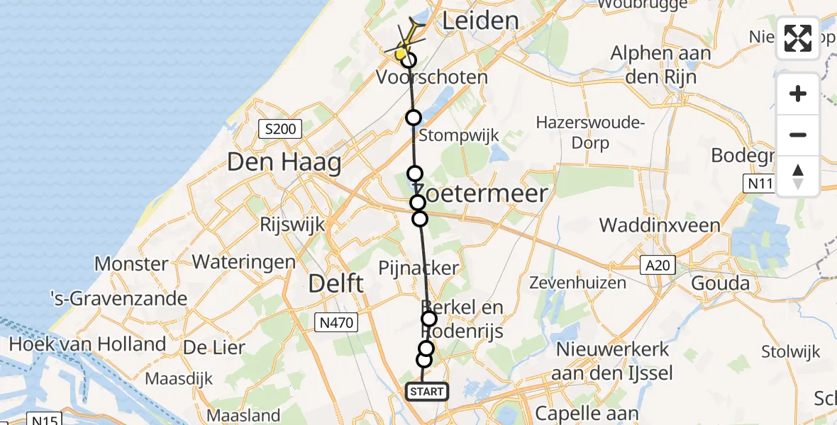 Routekaart van de vlucht: Lifeliner 2 naar Wassenaar, A16 Rotterdam