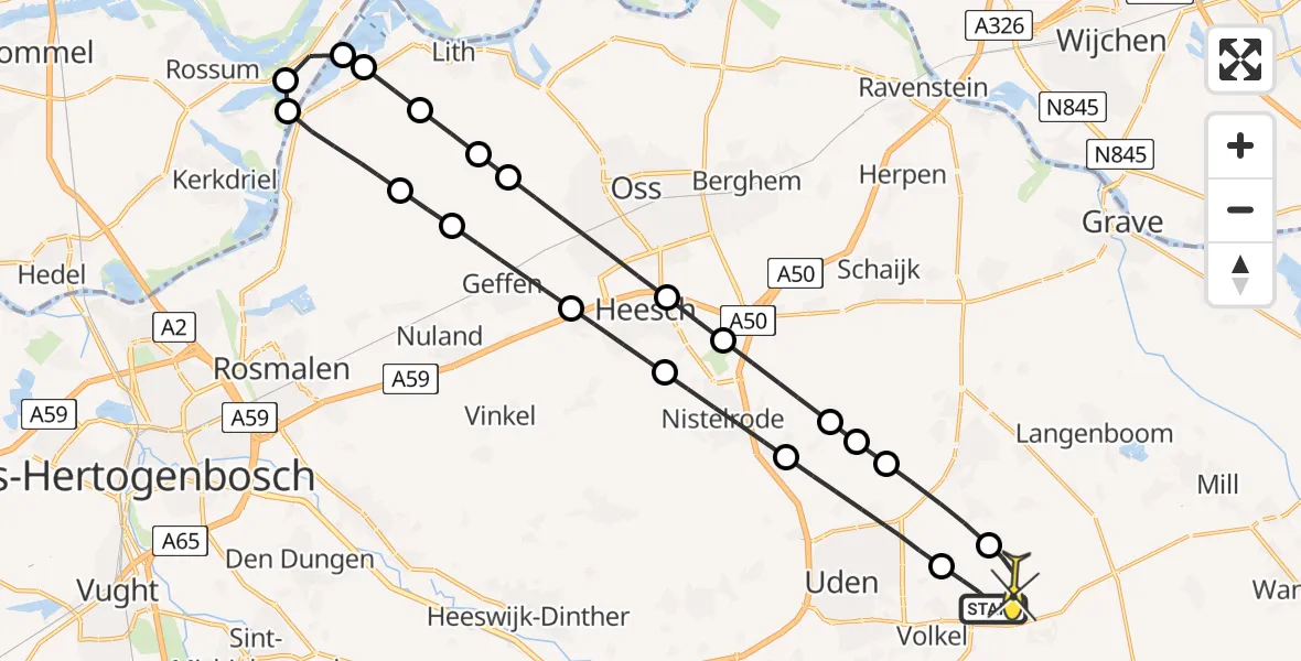 Routekaart van de vlucht: Lifeliner 3 naar Vliegbasis Volkel, Osseweg