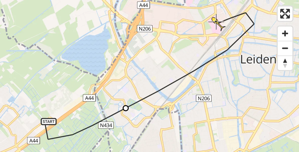 Routekaart van de vlucht: Lifeliner 2 naar Leiden, Nieuwe Weg