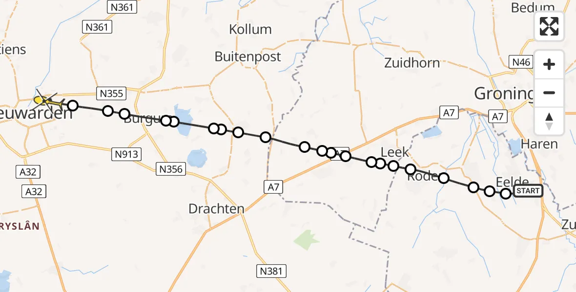 Routekaart van de vlucht: Lifeliner 4 naar Leeuwarden, Lugtenbergerweg