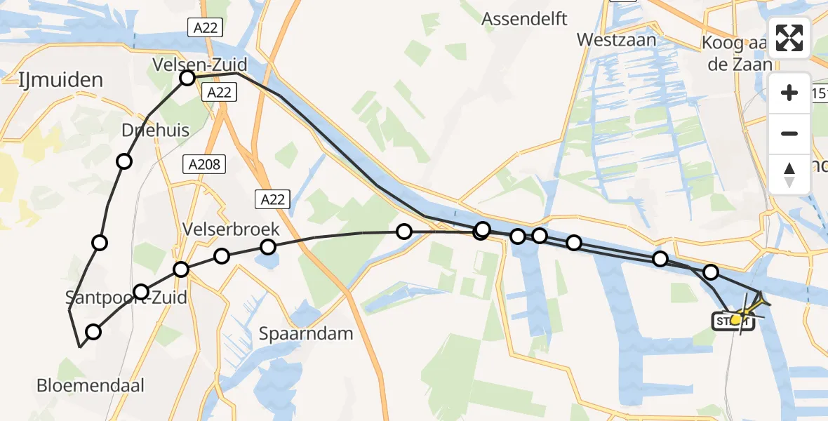 Routekaart van de vlucht: Lifeliner 1 naar Amsterdam Heliport, Genieweg