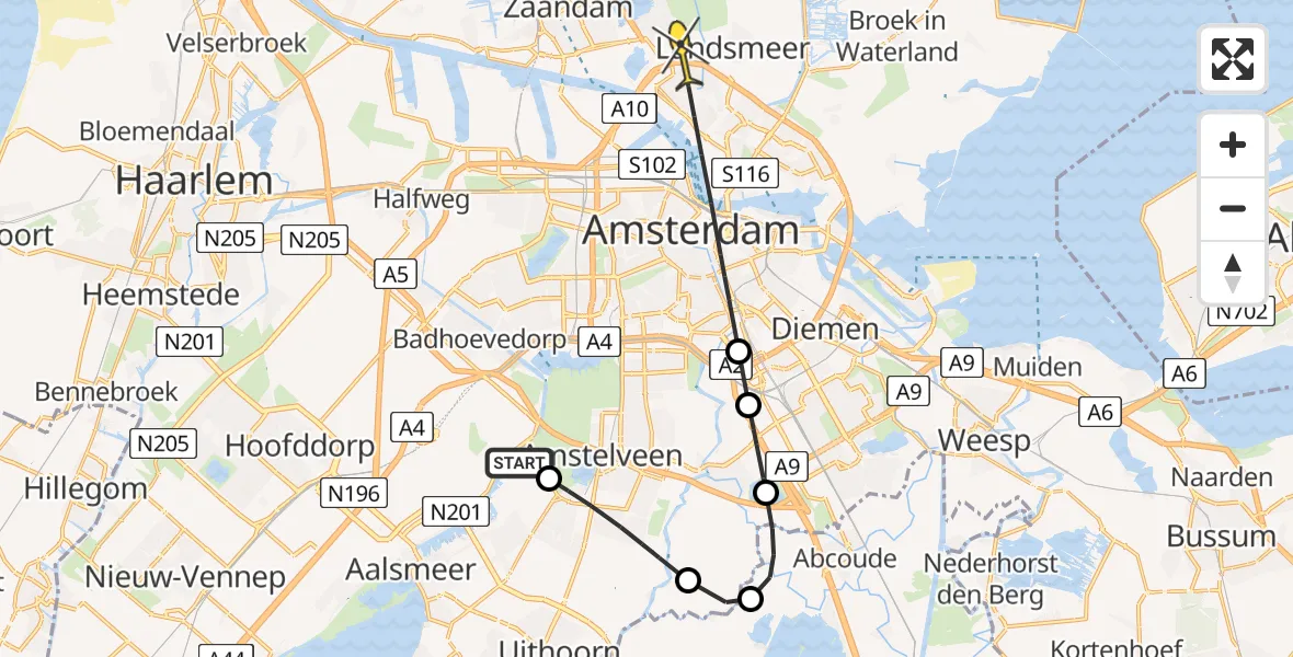 Routekaart van de vlucht: Politiehelikopter naar Oostzaan, Bosrandweg