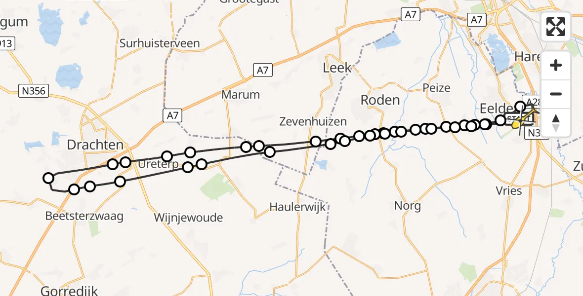 Routekaart van de vlucht: Lifeliner 4 naar Groningen Airport Eelde, Veldkampweg