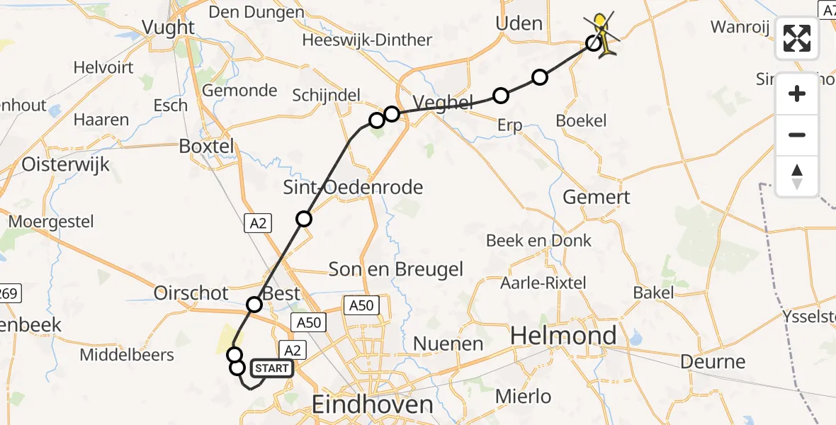 Routekaart van de vlucht: Lifeliner 3 naar Vliegbasis Volkel, Luchthavenweg