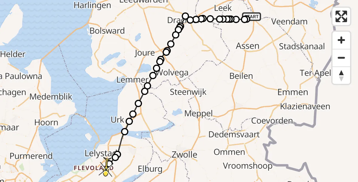 Routekaart van de vlucht: Traumaheli naar Lelystad Airport, Tynaarlo