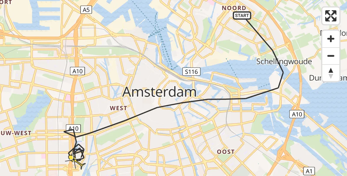 Routekaart van de vlucht: Politieheli naar Amsterdam, Zuiderzeepark