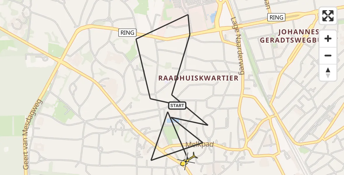 Routekaart van de vlucht: Politiehelikopter naar Hilversum, Melkpad