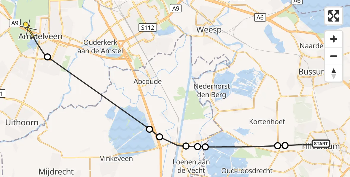 Routekaart van de vlucht: Politiehelikopter naar Amstelveen, Beresteinseweg