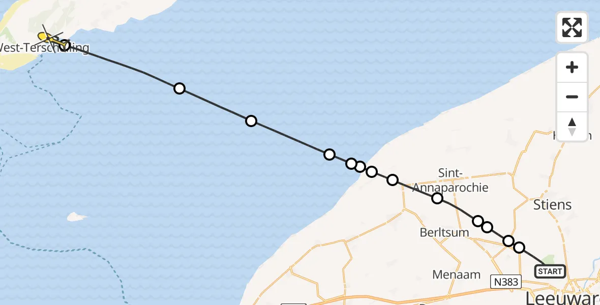 Routekaart van de vlucht: Ambulanceheli naar West-Terschelling, Foarste Dyk