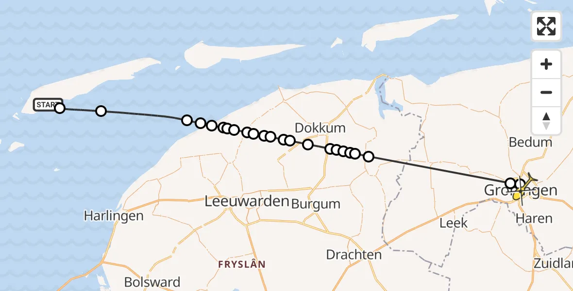 Routekaart van de vlucht: Ambulanceheli naar Universitair Medisch Centrum Groningen, Burgemeester van Heusdenweg