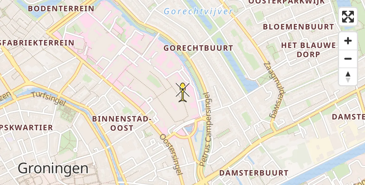 Routekaart van de vlucht: Ambulanceheli naar Universitair Medisch Centrum Groningen