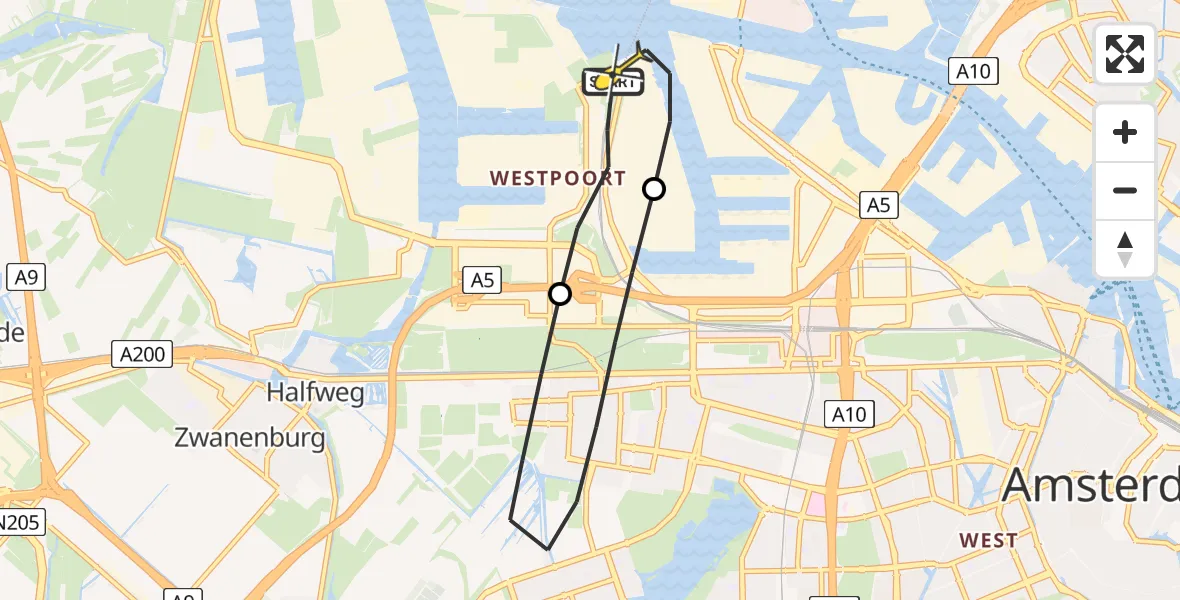 Routekaart van de vlucht: Lifeliner 1 naar Amsterdam Heliport, Berchvliet