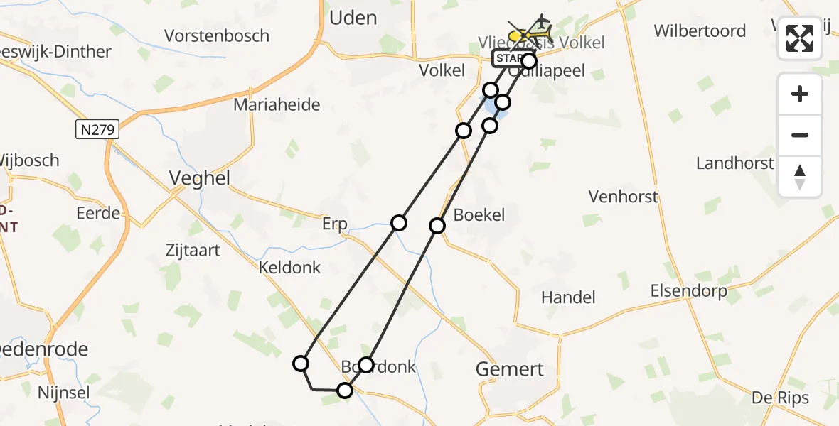 Routekaart van de vlucht: Lifeliner 3 naar Vliegbasis Volkel, Oosterheidestraat