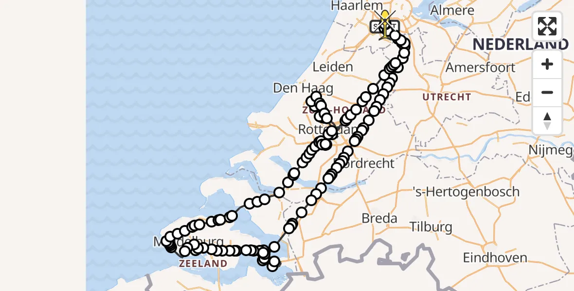 Vluchtroute Politiehelikopter van Schiphol naar Schiphol