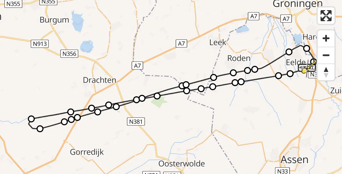 Routekaart van de vlucht: Lifeliner 4 naar Groningen Airport Eelde, Veldkampweg