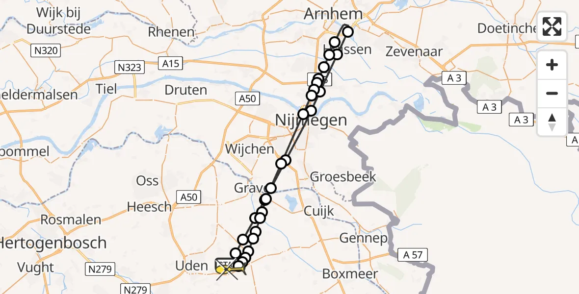 Routekaart van de vlucht: Lifeliner 3 naar Vliegbasis Volkel, Trentsedijk