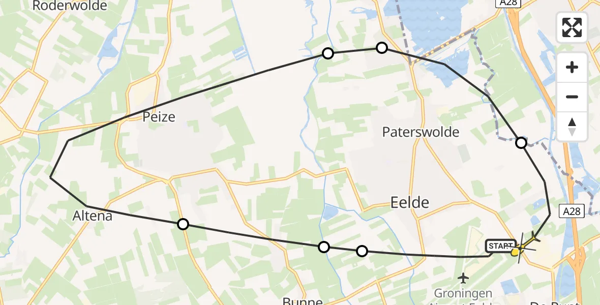 Routekaart van de vlucht: Lifeliner 4 naar Groningen Airport Eelde, Molenweg