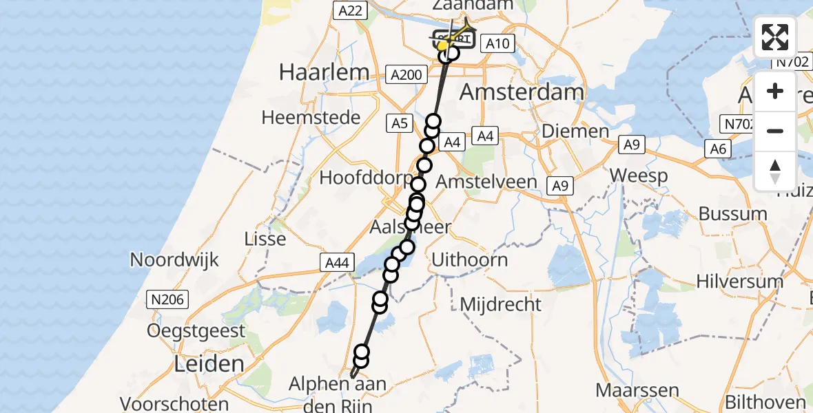 Routekaart van de vlucht: Lifeliner 1 naar Amsterdam Heliport, RWZI Westpoort