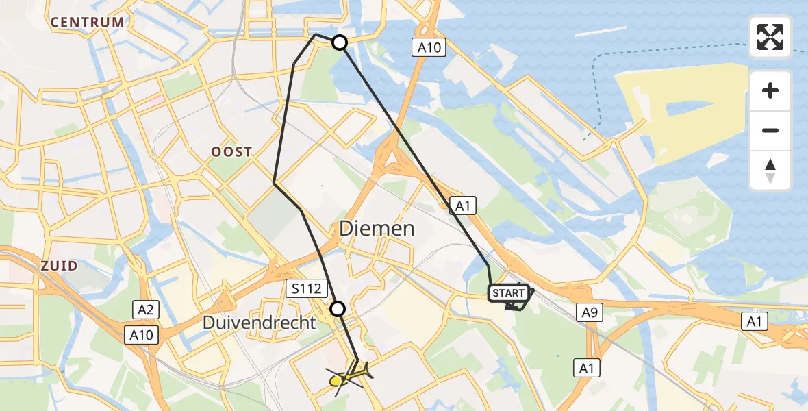 Routekaart van de vlucht: Politiehelikopter naar Amsterdam, Insulindeweg