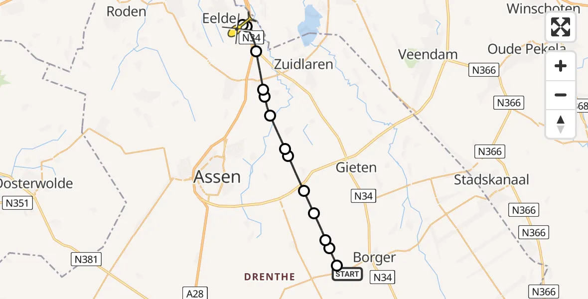 Routekaart van de vlucht: Lifeliner 4 naar Groningen Airport Eelde, Stroetendijk