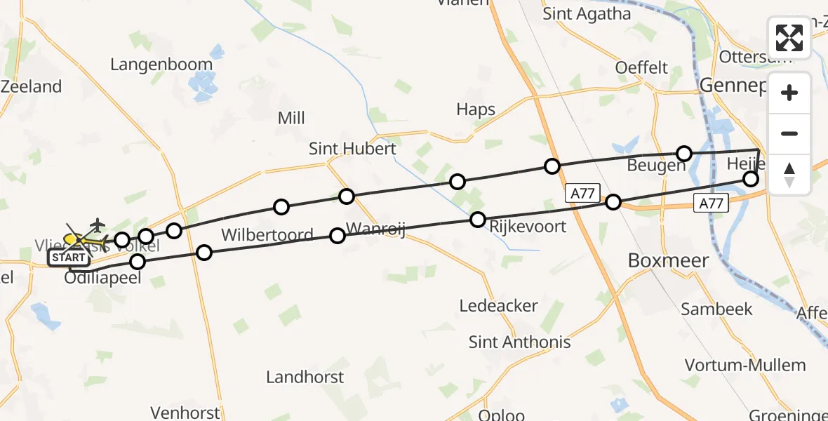 Routekaart van de vlucht: Lifeliner 3 naar Vliegbasis Volkel, Beukenlaan