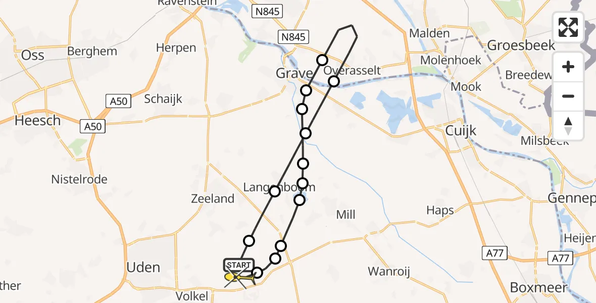 Routekaart van de vlucht: Lifeliner 3 naar Vliegbasis Volkel, Millsebaan