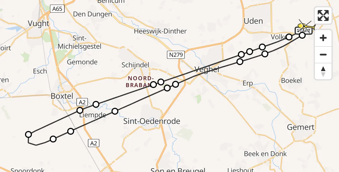 Routekaart van de vlucht: Lifeliner 3 naar Vliegbasis Volkel, Rouwstraat