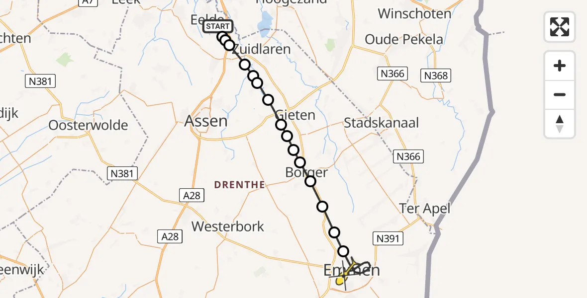 Routekaart van de vlucht: Lifeliner 4 naar Emmen, Duinstraat