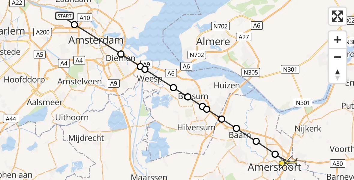 Routekaart van de vlucht: Lifeliner 1 naar Amersfoort, Maltaweg