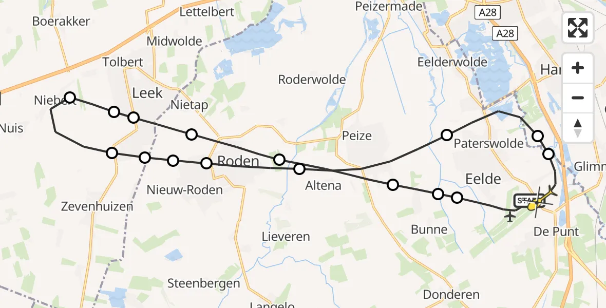 Routekaart van de vlucht: Lifeliner 4 naar Groningen Airport Eelde, Veldkampweg