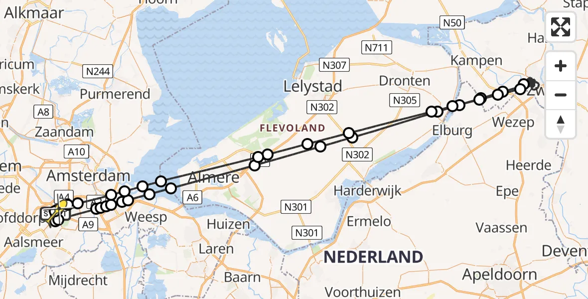 Vluchtroute Politiehelikopter van Schiphol naar Schiphol