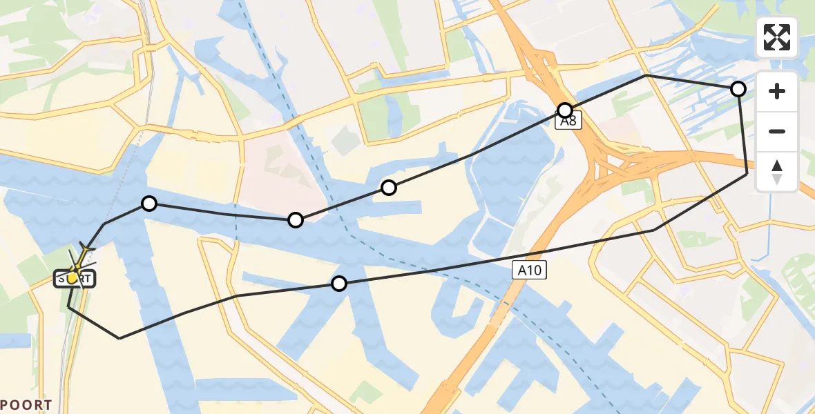 Routekaart van de vlucht: Lifeliner 1 naar Amsterdam Heliport, Kajuitpad
