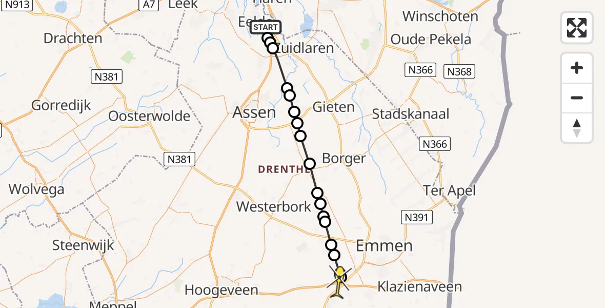 Routekaart van de vlucht: Lifeliner 4 naar Wachtum, Duinstraat