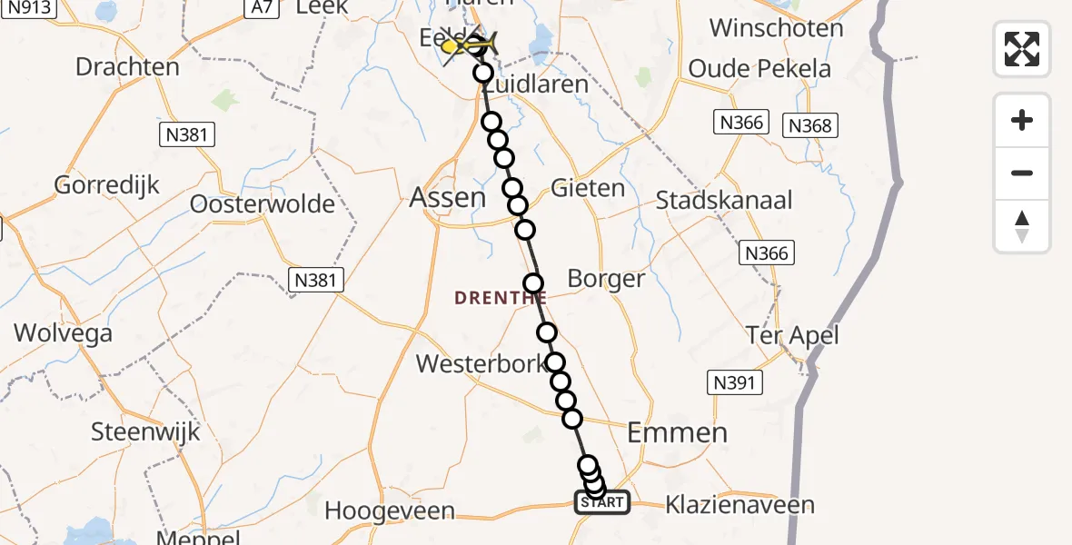 Routekaart van de vlucht: Lifeliner 4 naar Groningen Airport Eelde, Nieuwe Drostendiep