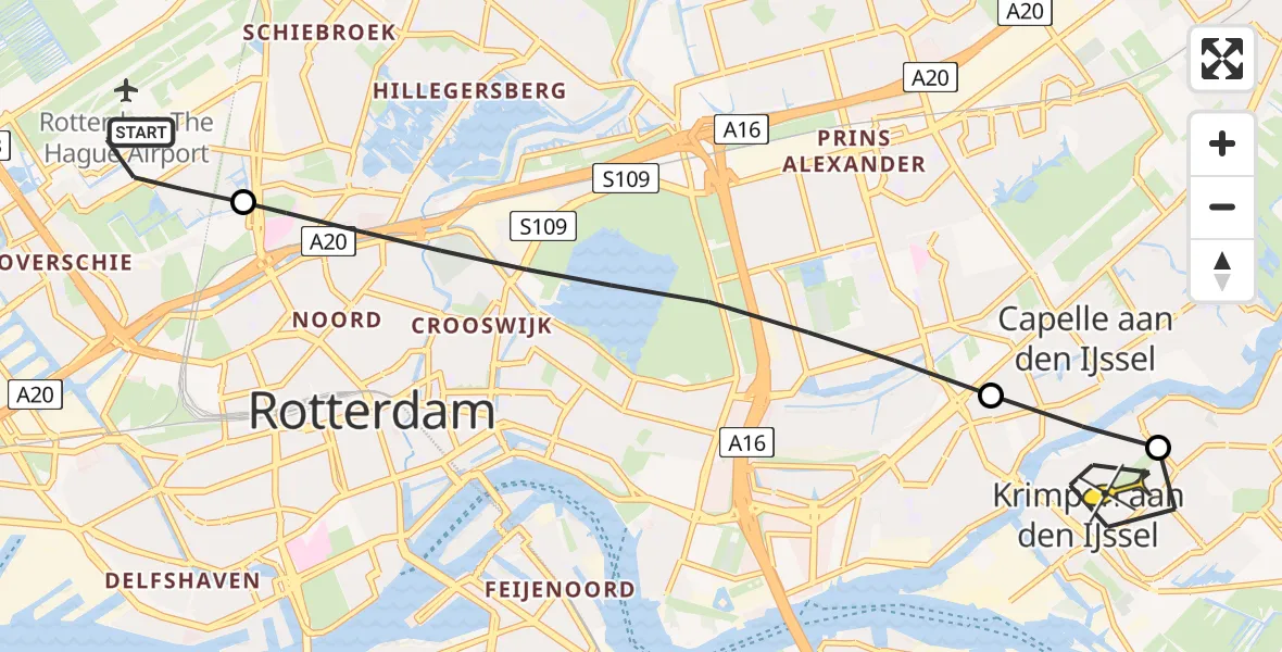 Routekaart van de vlucht: Lifeliner 2 naar Krimpen aan den IJssel, Linnaeushof
