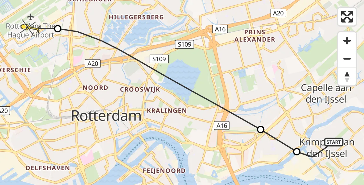 Routekaart van de vlucht: Lifeliner 2 naar Rotterdam The Hague Airport, Schaardijk