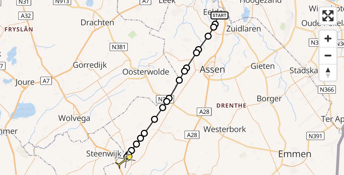 Routekaart van de vlucht: Lifeliner 4 naar Darp, Moespot