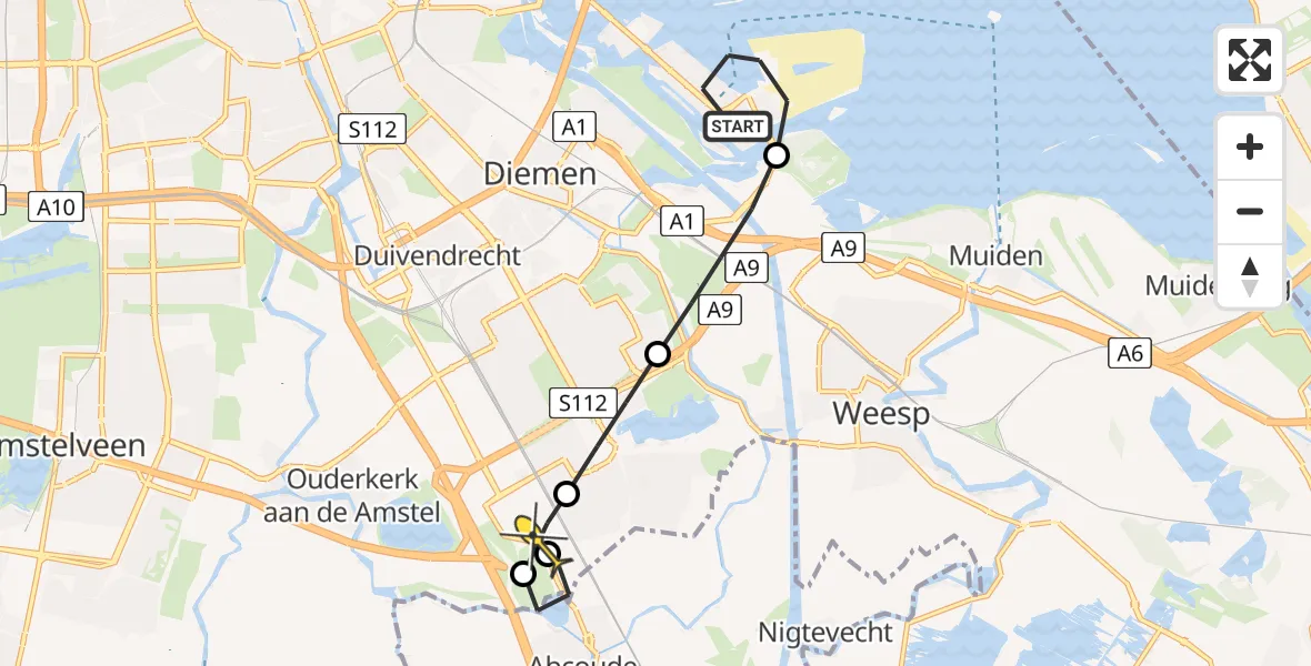 Routekaart van de vlucht: Lifeliner 1 naar Academisch Medisch Centrum (AMC), IJburgbaai