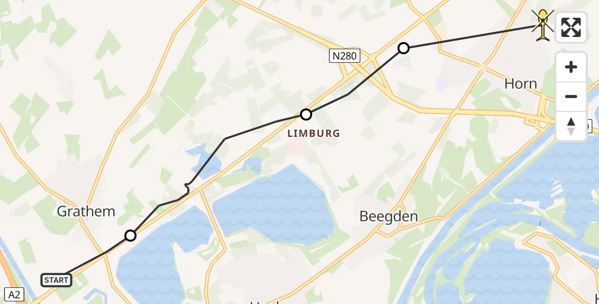 Routekaart van de vlucht: Politiehelikopter naar Horn, Rijksweg