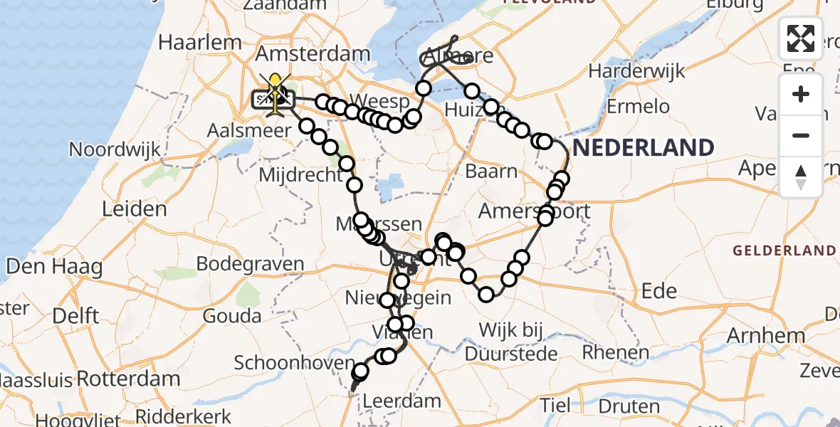 Vluchtroute Politiehelikopter van Schiphol naar Schiphol