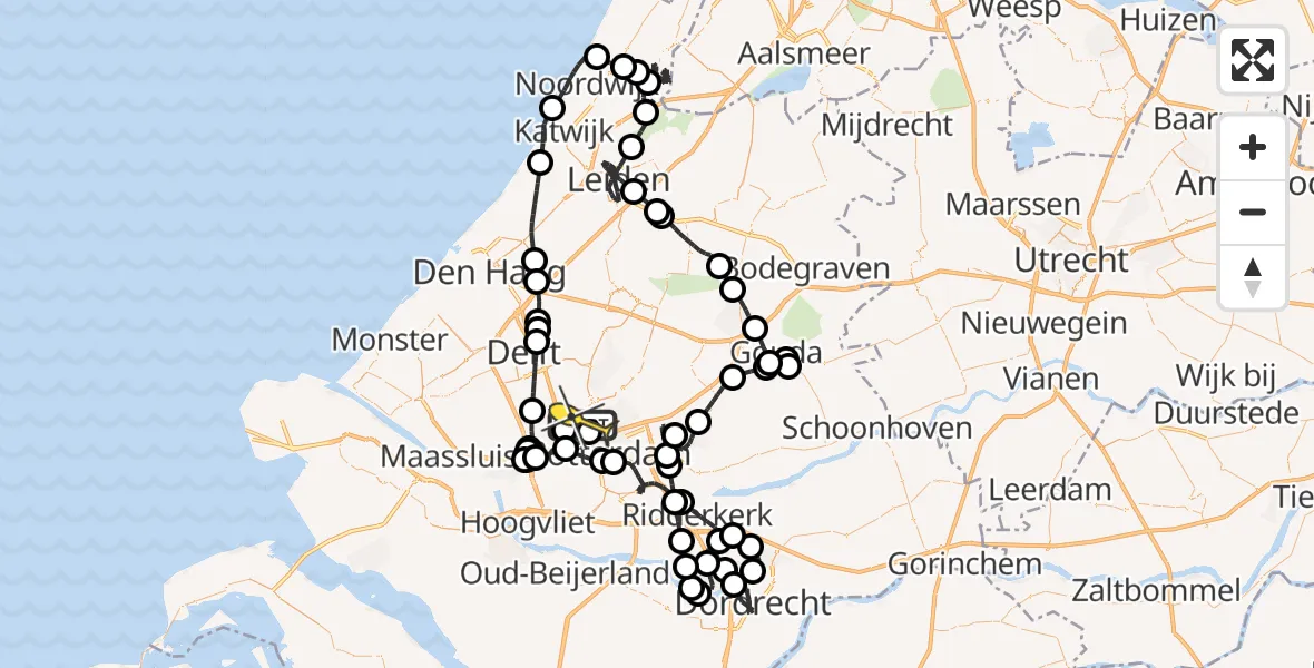 Vluchtroute Politiehelikopter van Rotterdam The Hague Airport naar Rotterdam The Hague Airport