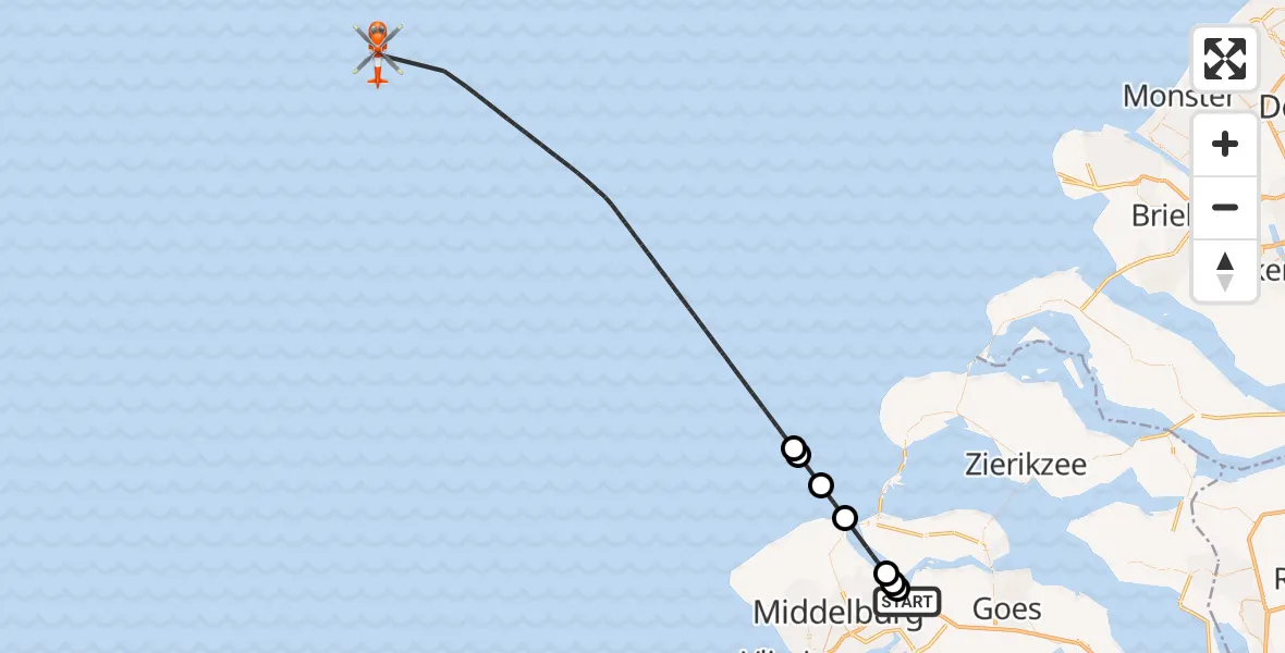 Vluchtroute Kustwachthelikopter Vliegveld Midden-Zeeland - , 16 juni 2025, 11:45