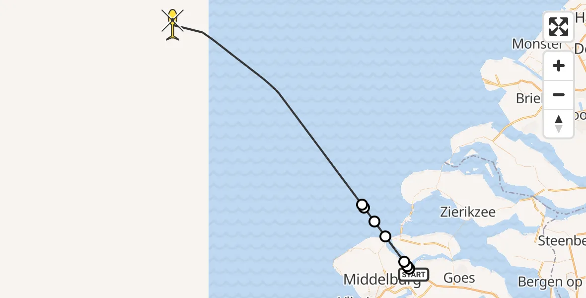 Routekaart van de vlucht: Kustwachthelikopter naar Goudplaat